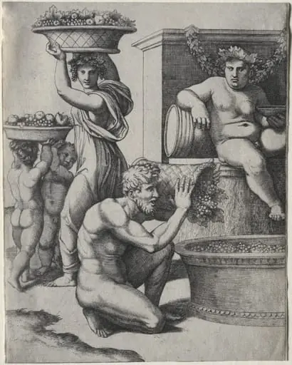 The Wine Press, by Marcantonio Raimondi