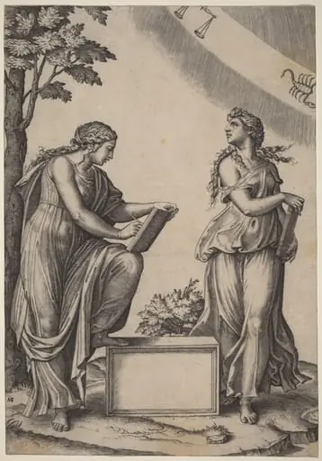 Two Women with the Zodiac, by Marcantonio Raimondi
