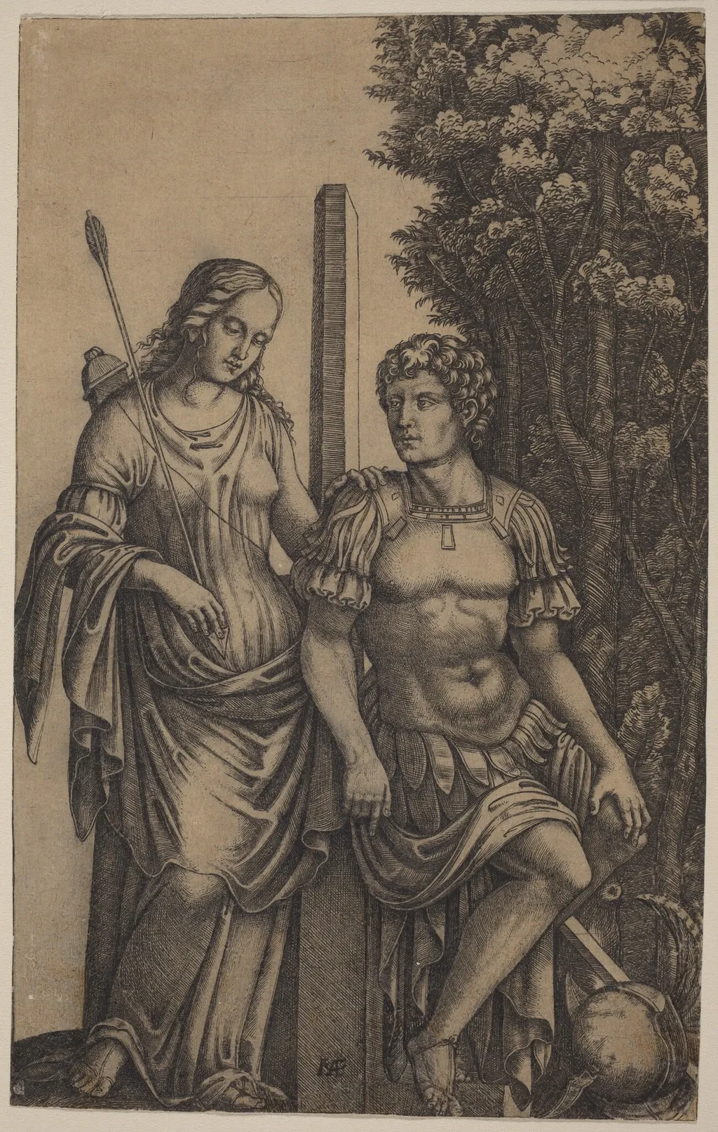 Venus Appearing to Aeneas, by Marcantonio Raimondi, ink, 1505