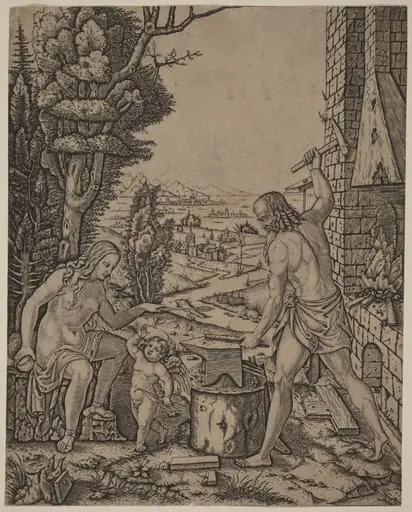 Vulcan, Venus, and Eros, by Marcantonio Raimondi