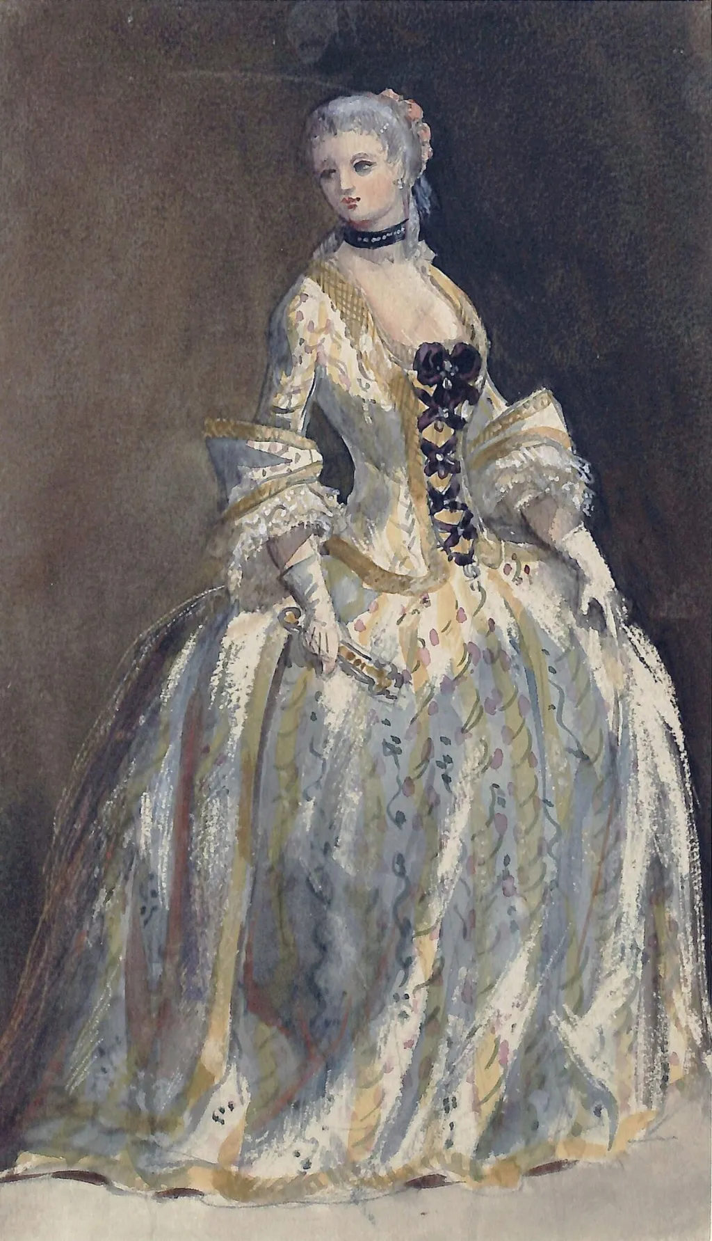 A woman in mid-18th century dress, by Marchioness of Waterford Louisa Anne, watercolor, 1864