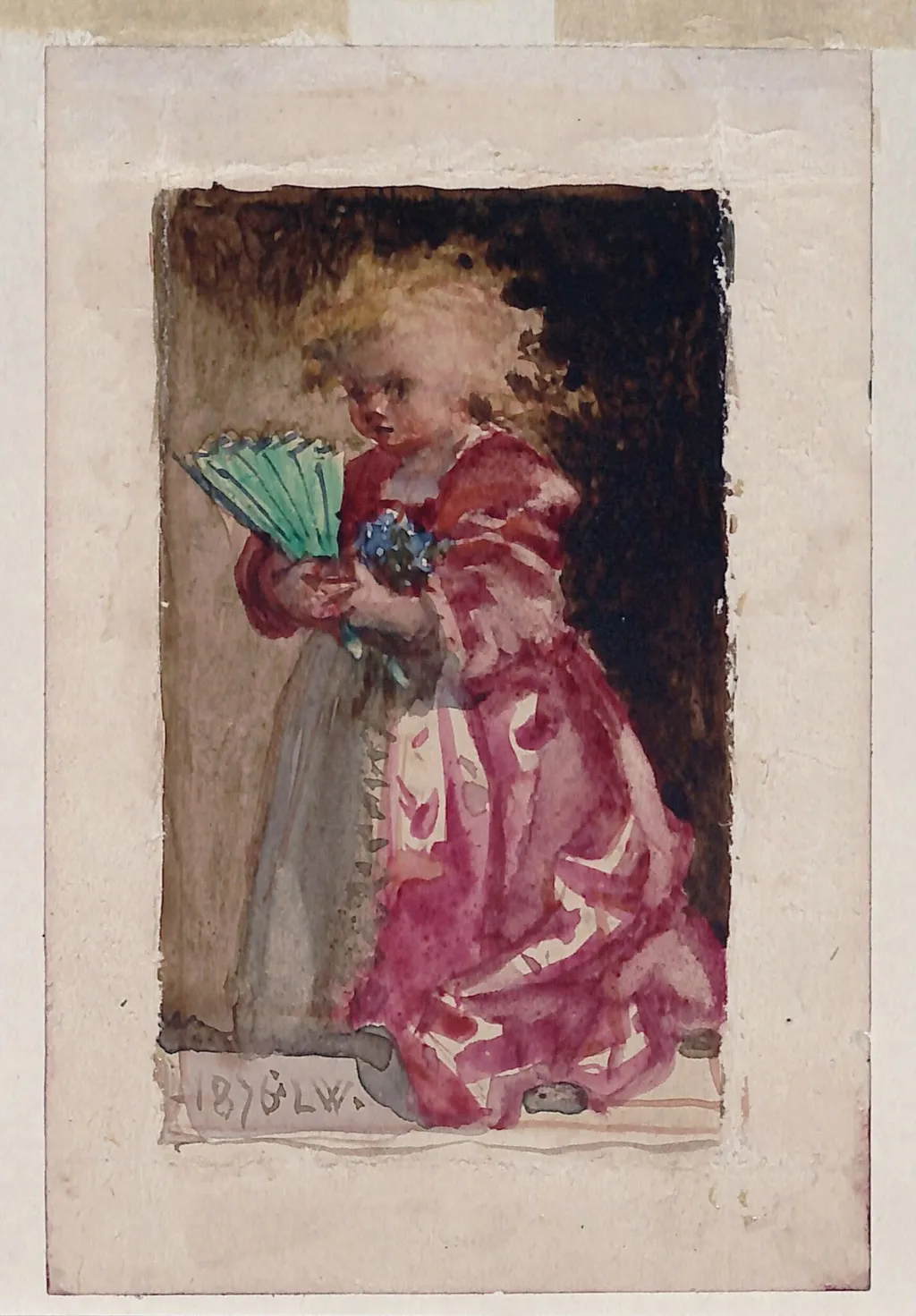 Child holding a fan, by Marchioness of Waterford Louisa Anne, watercolor, 1876
