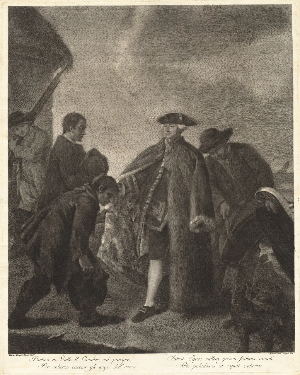 Portasi in Valle il Cavalier... (Arrival of the Master), by Marco Alvise Pitteri, ink, 1763