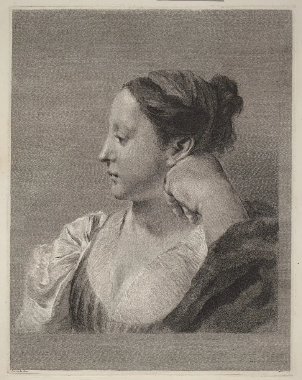 Young Woman in Profile, by Marco Alvise Pitteri, ink, 1744