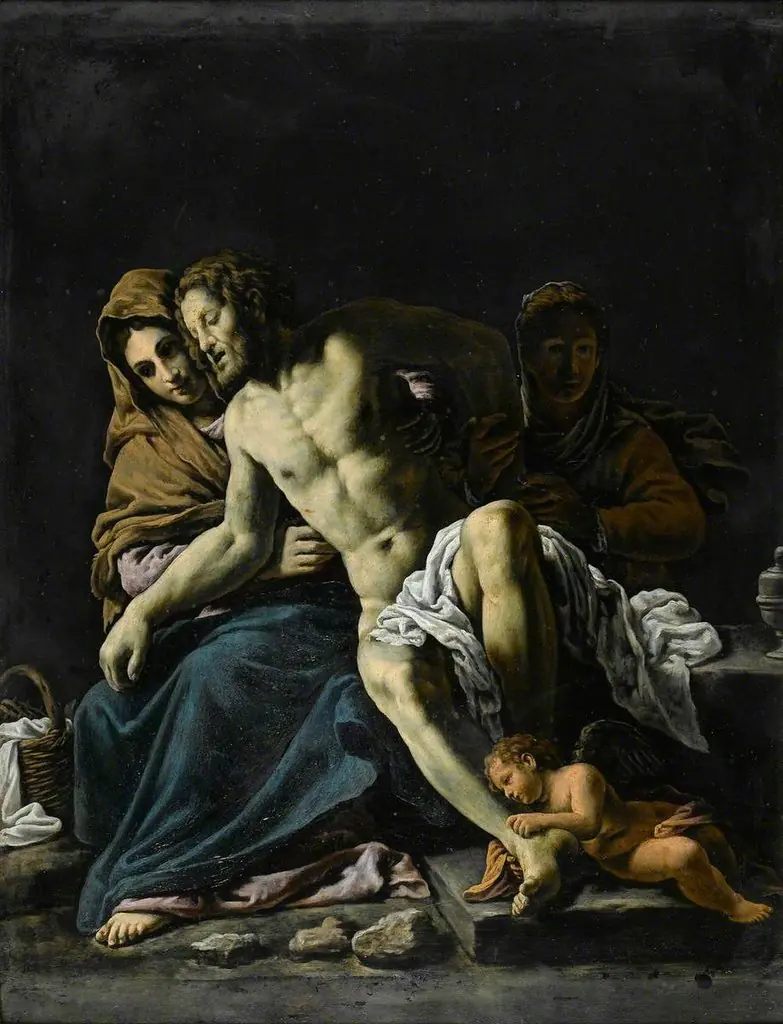 The dead Christ supported by the Virgin Mary and Mary Magdalene, by Marco Antonio Bassetti