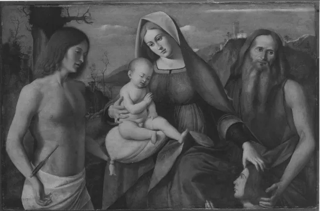 Madonna and Child, Saints Jeronimo, Sebastian und a donor