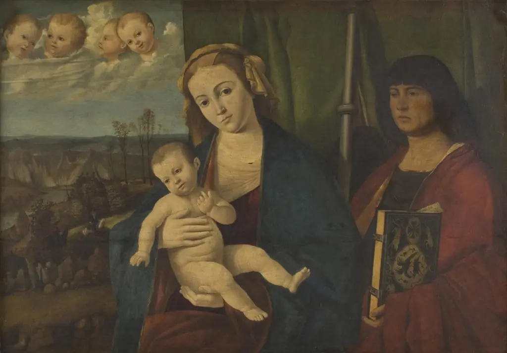 Virgin and Child, with Saint James the Great, by Marco Basaiti