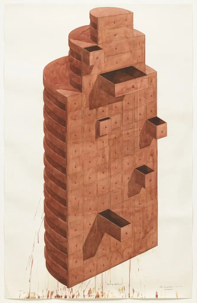 Untitled, by Marco Castillo, Dagoberto Rodriguez, Alexandre Arrechea Los Carpinteros, watercolor, 2002
