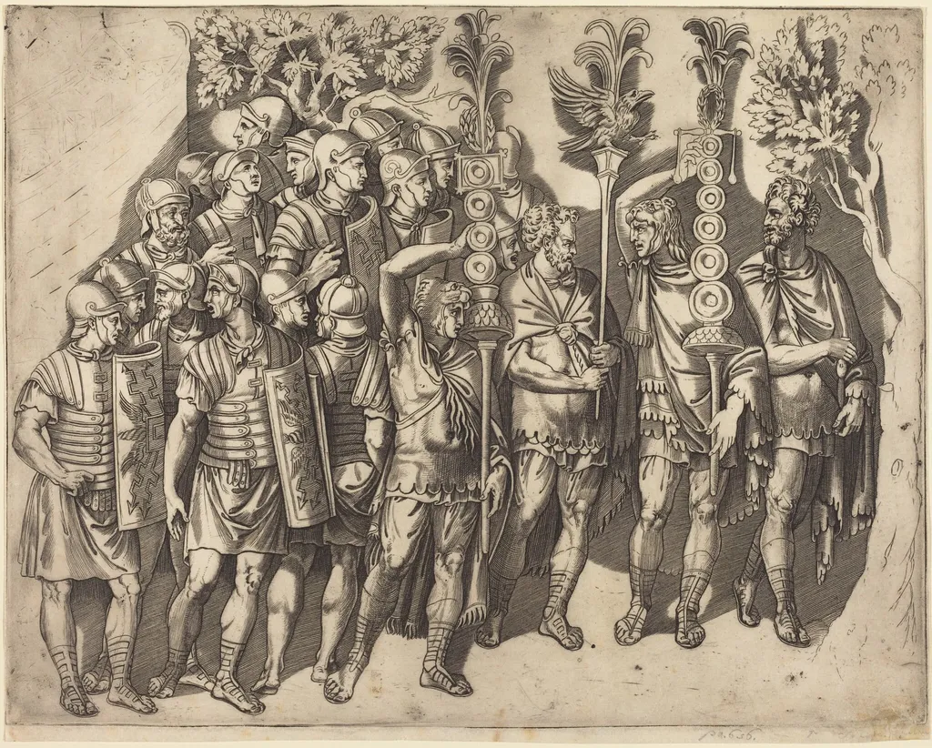 A Roman Legion, by Marco Dente, ink, 1521