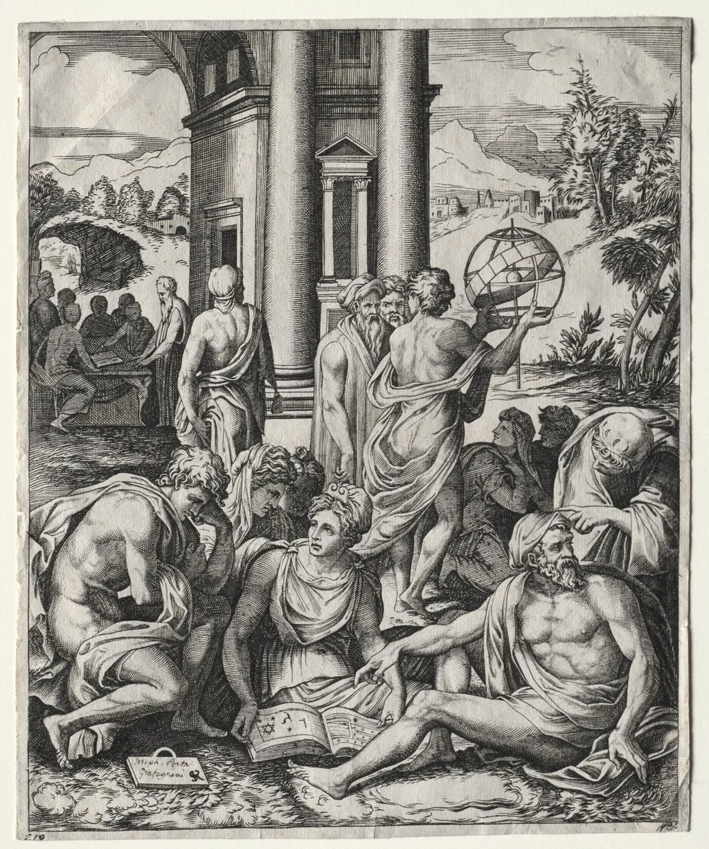 An Assembly of Scholars, by Marco Dente, 1521