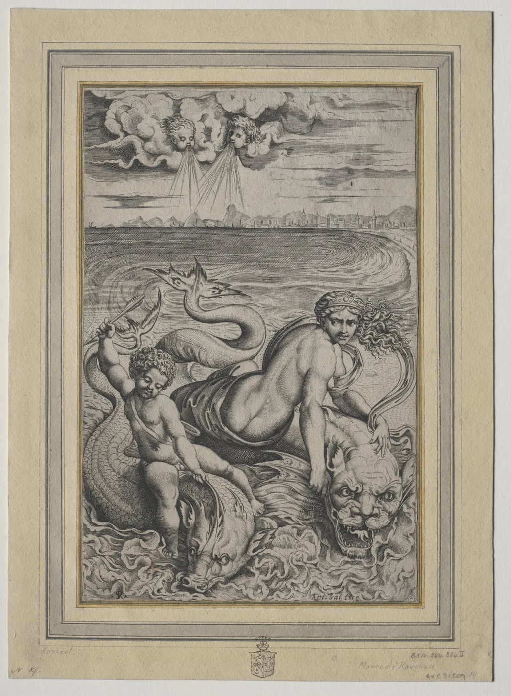 Love and Cupid Carried by Dolphins, by Marco Dente, 1504