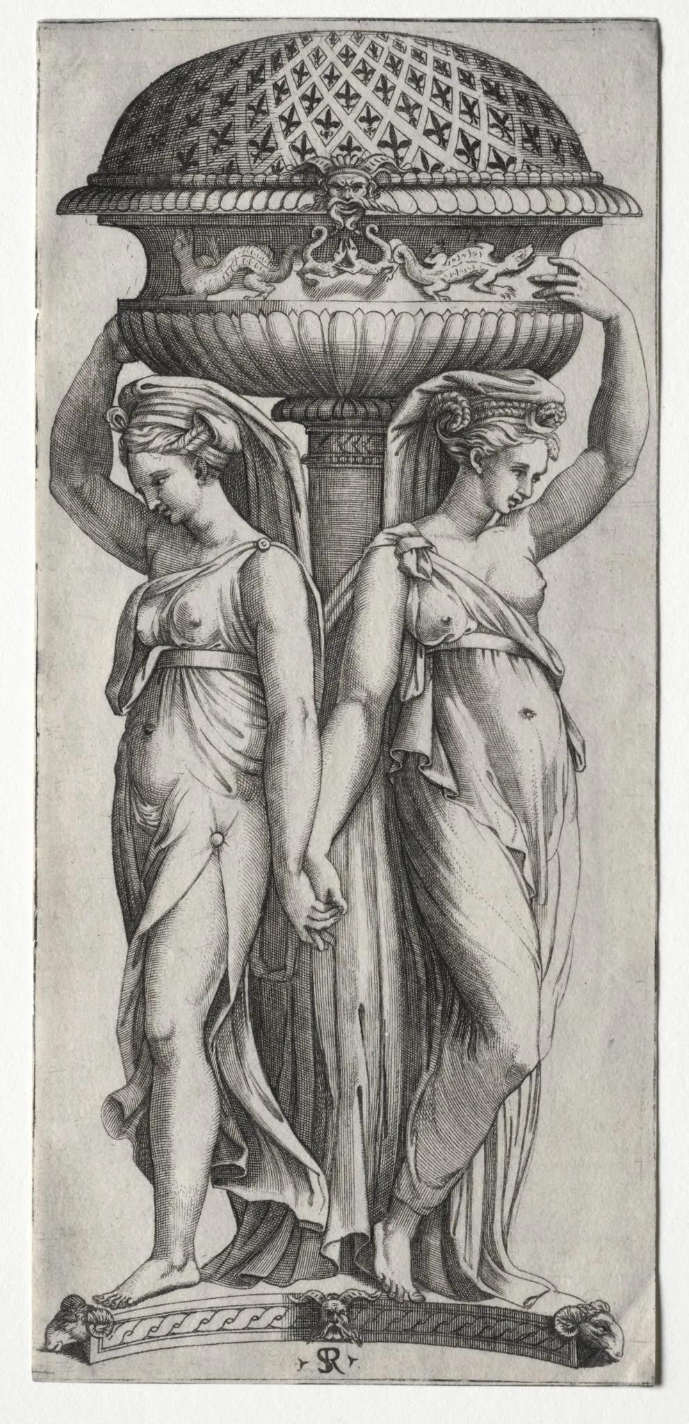 The Cassollette: Women Supporting an Urn, by Marco Dente, 1524