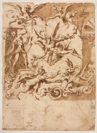 Grotesque with a Satyr Feeding a Dragon (recto), by Marco Marchetti