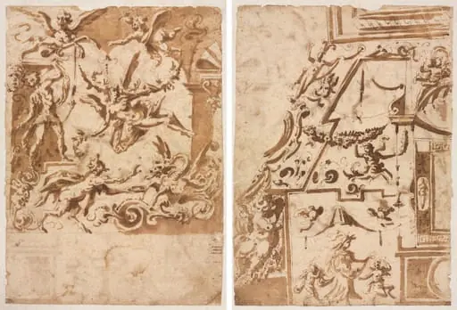 Grotesque with a Satyr Feeding a Dragon (recto); Grotesque with a Leaping Centaur (verso), by Marco Marchetti