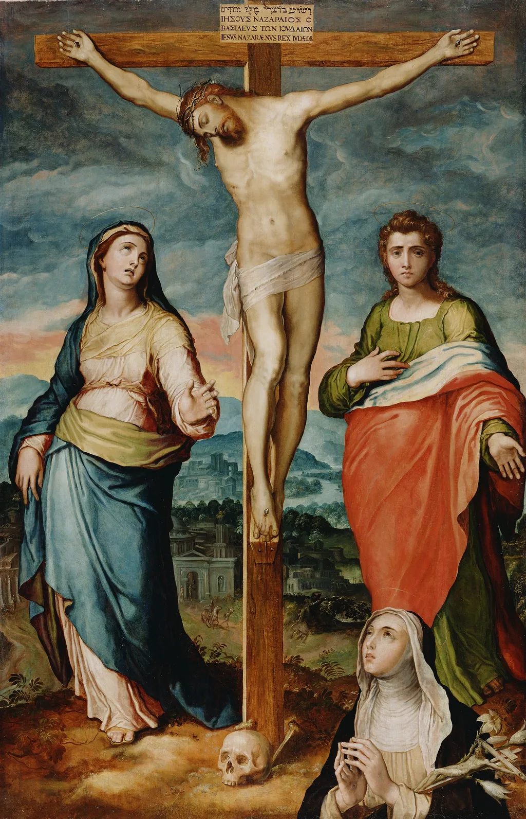 Christ on the Cross with Saints Mary, John the Evangelist and Catherine of Siena, by Marco Pino, oil, 1570