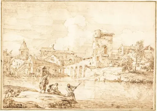 A Fortified Village along a River, by Marco Ricci