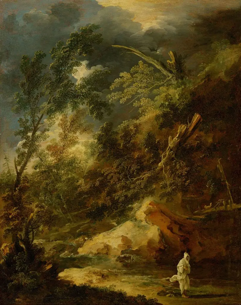 Landschaft mit einem Mönch im Wettersturm, by Marco Ricci