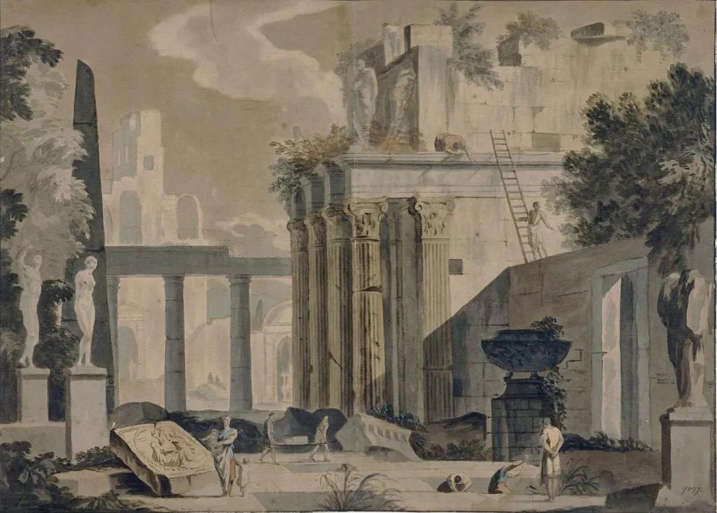 Roman Ruins, by Marco Ricci, watercolor, 1699