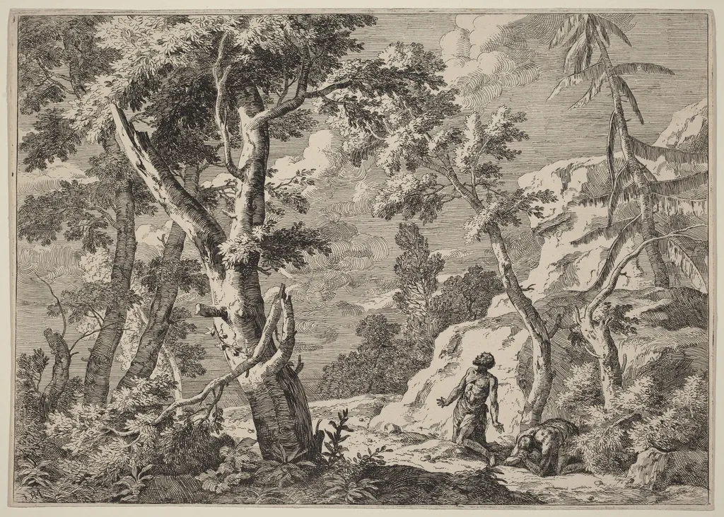 Two Men Penitent in the Wilderness, by Marco Ricci, ink, 1730