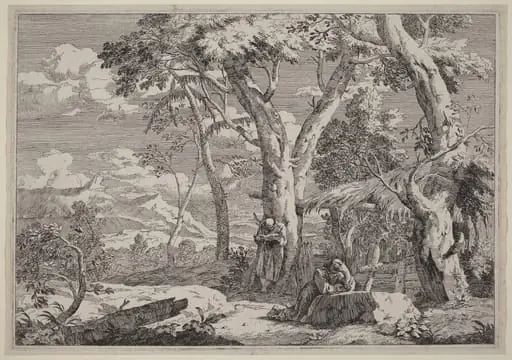 Wilderness Landscape with Two Monks, by Marco Ricci