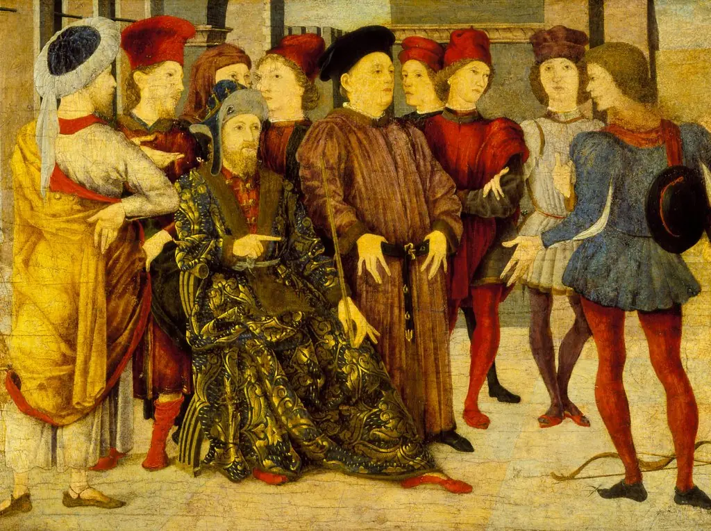Fragment from a Cassone Panel 'Shooting at Father's Corpse', by Marco Zoppo