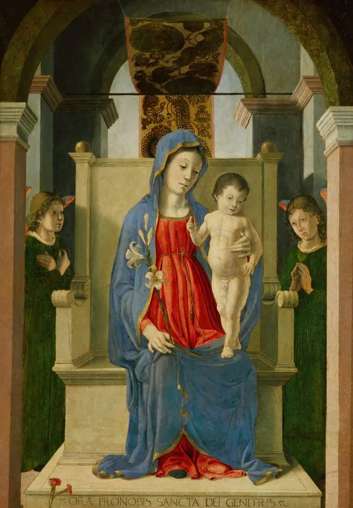 Virgin Mary with lily flowers, by Marco Zoppo
