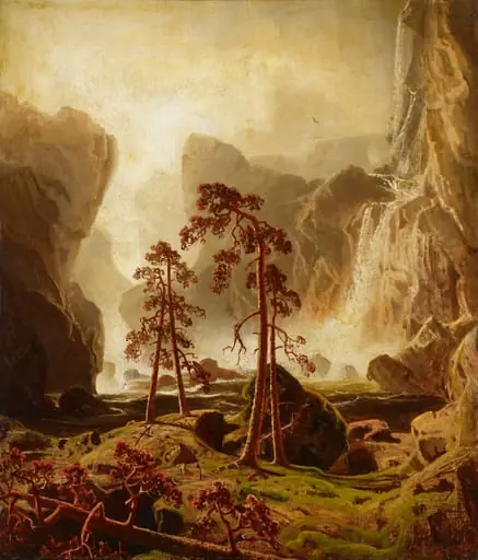 Vuoristoa ja vesiputous, by Marcus Larson
