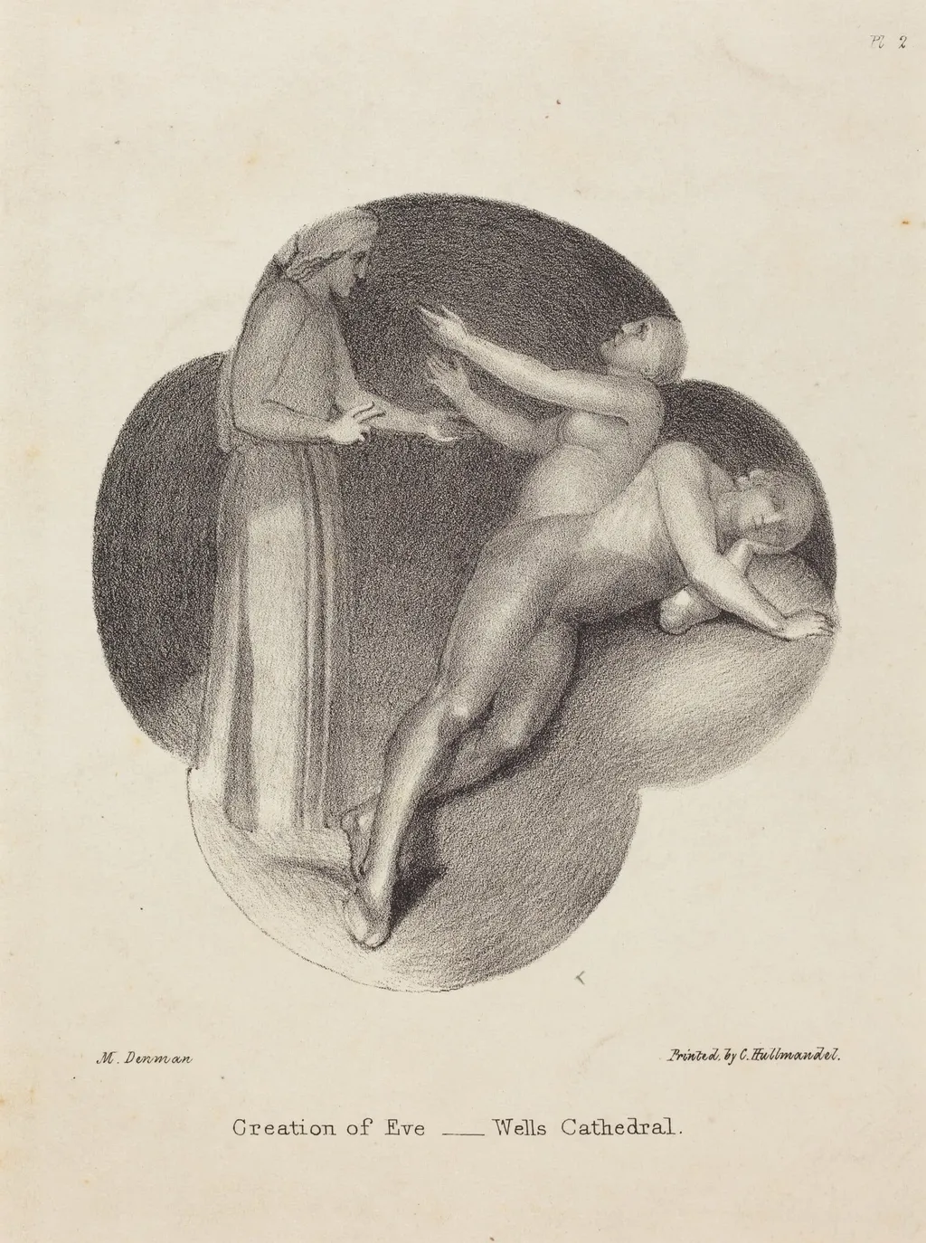 Creation of Eve, from Wells Cathedral, by Maria Denman, ink, 1829
