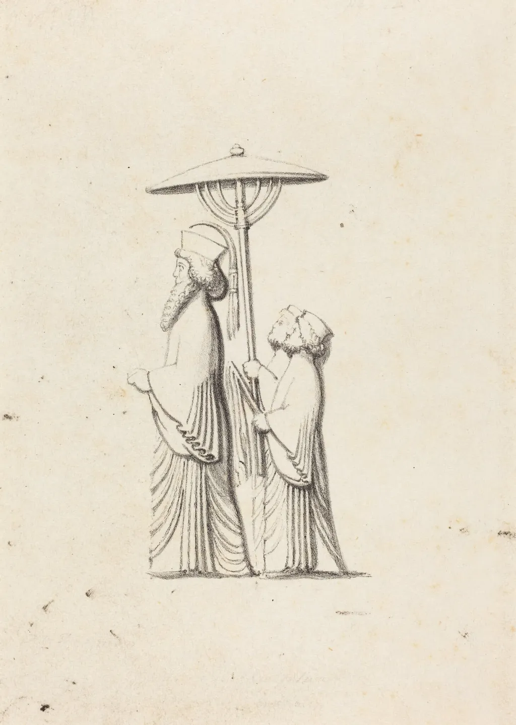Sculpture at Persepolis, from Le Bruyn's Travels, by Maria Denman, ink, 1829