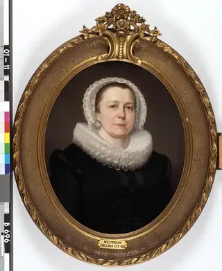 Maria Francisca Bia (1809-89). Weduwe van Reinier Engelman, echtgenote van Johan Eduard de Vries, actrice en zangeres, in het kostuum van Juffer Serklaas uit het gelijknamige toneelstuk van Hendrik Ja, by Hendrik Alexander Sangster