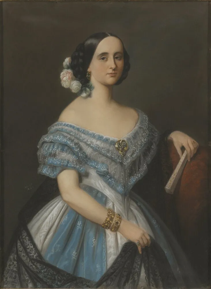 Julie (Julia Mathilda) Berwald, g. Åkerhielm af Margrethelund (1822-1877), operasångerska, gift med friherre hovmarskalk Gustaf Georg Knut Åkerhielm af Mergrethelund, by Maria Röhl, unspecified, 1860