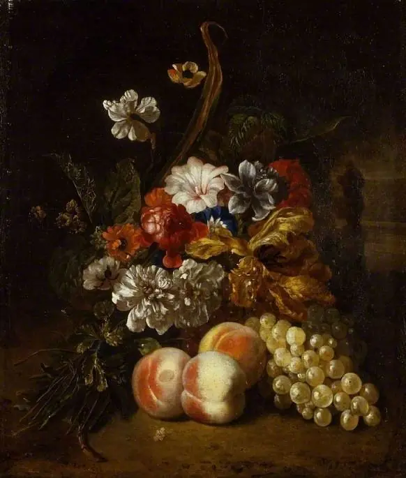 Flowers and fruit, by Maria Weenix