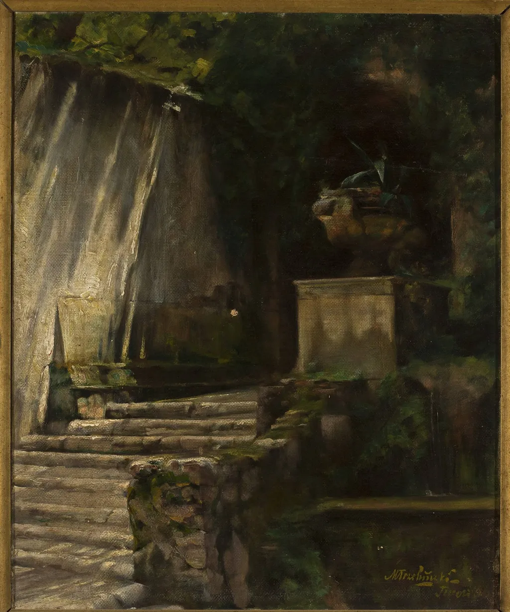Fragment of the park in Tivoli, by Marian Trzebiński, oil, 1891