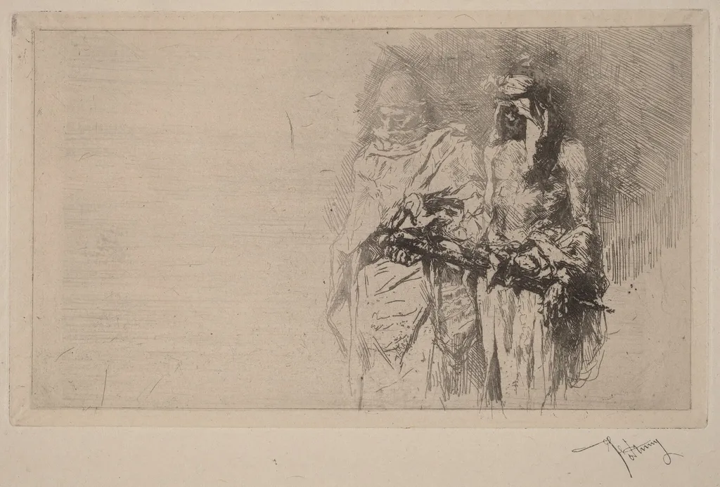 Croquis (Two Arabian Figures), by Mariano Fortuny Marsal, ink, 1865