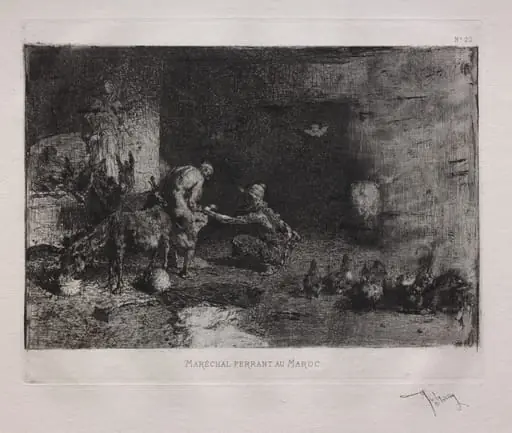 Shoeing a Mule in Morocco, by Mariano Fortuny Marsal