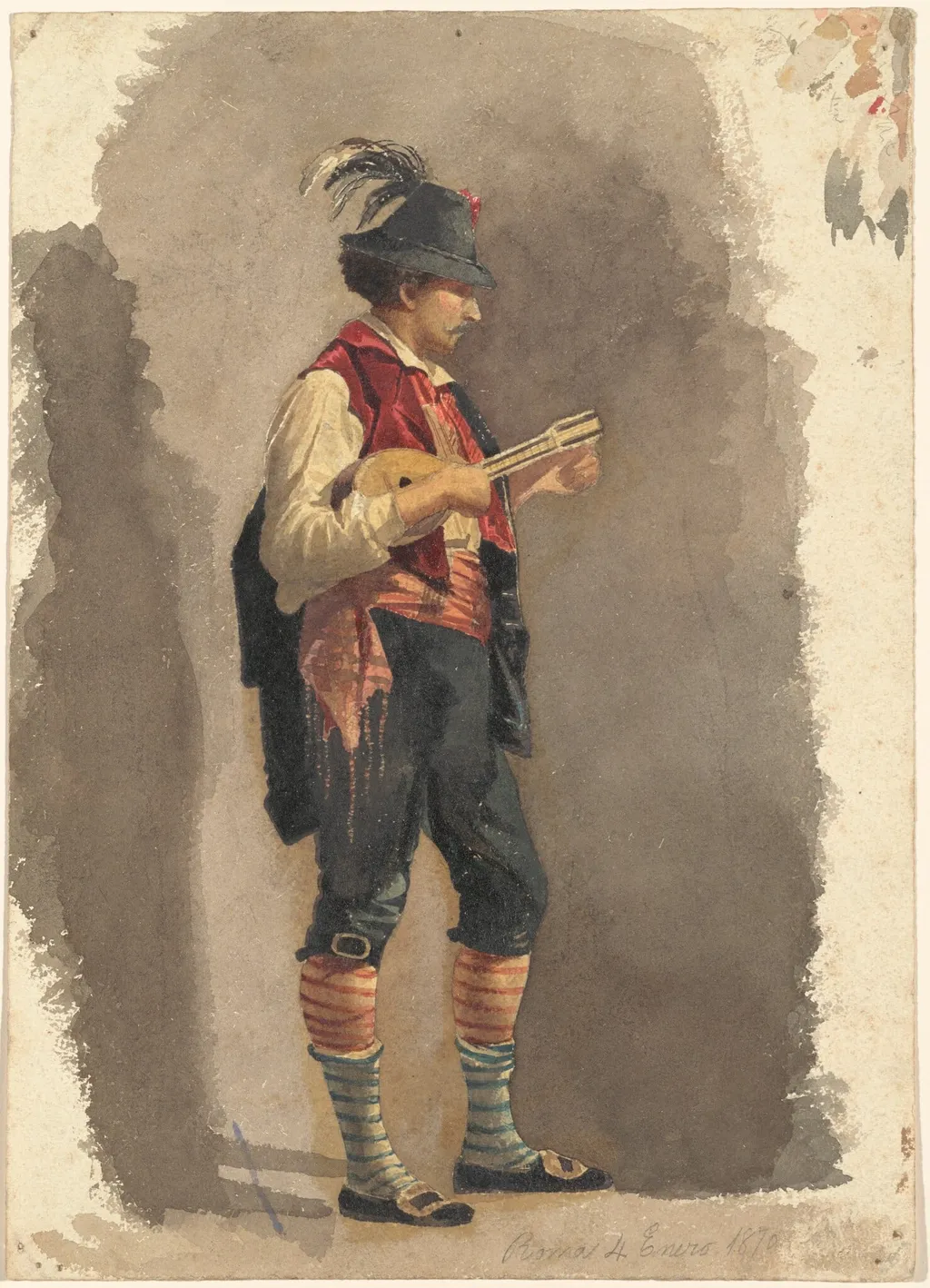 Standing Musician, by Mariano Fortuny Marsal, gouache, 1870