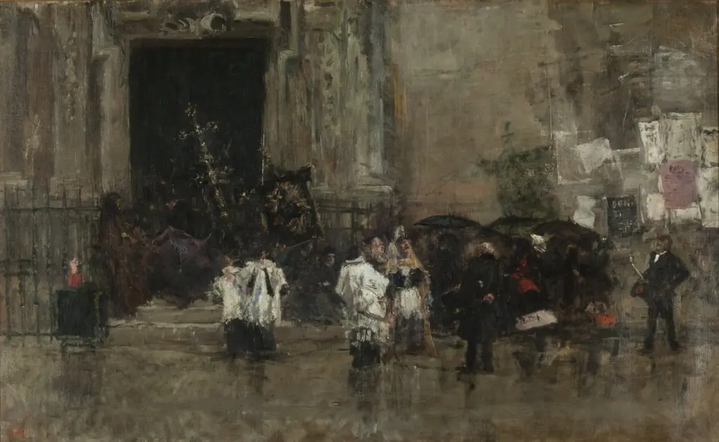 The procession surprised by the rain, by Mariano Fortuny Marsal
