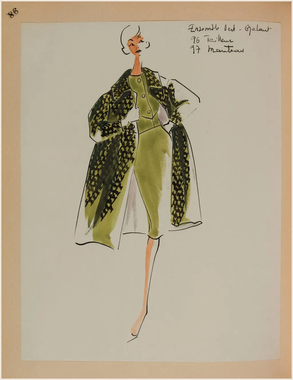 Ensemble vert galant tailleur et manteau, by Marie-Louise Carven, 1958