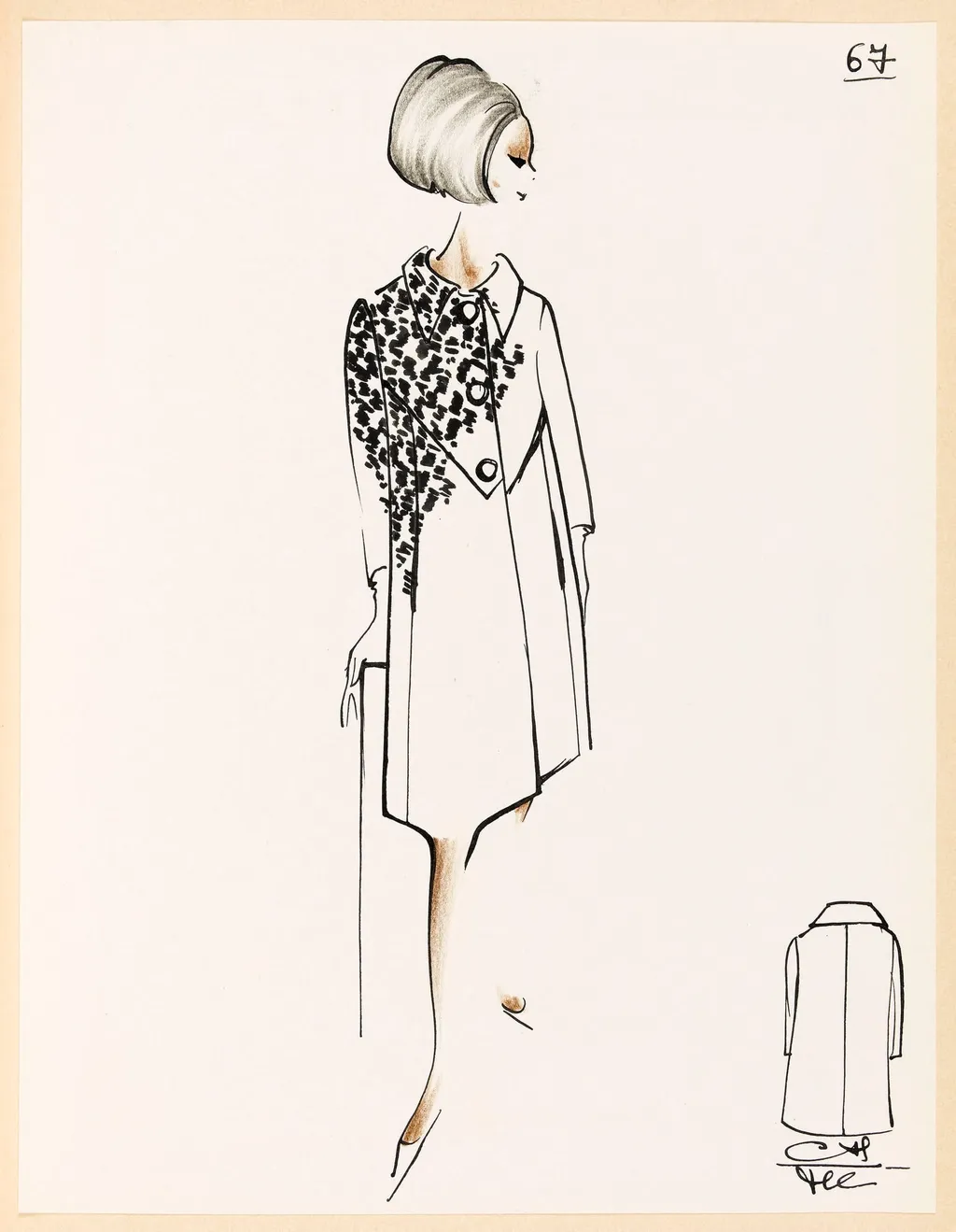 Manteau blanc à motif noir, by Marie-Louise Carven, 1967