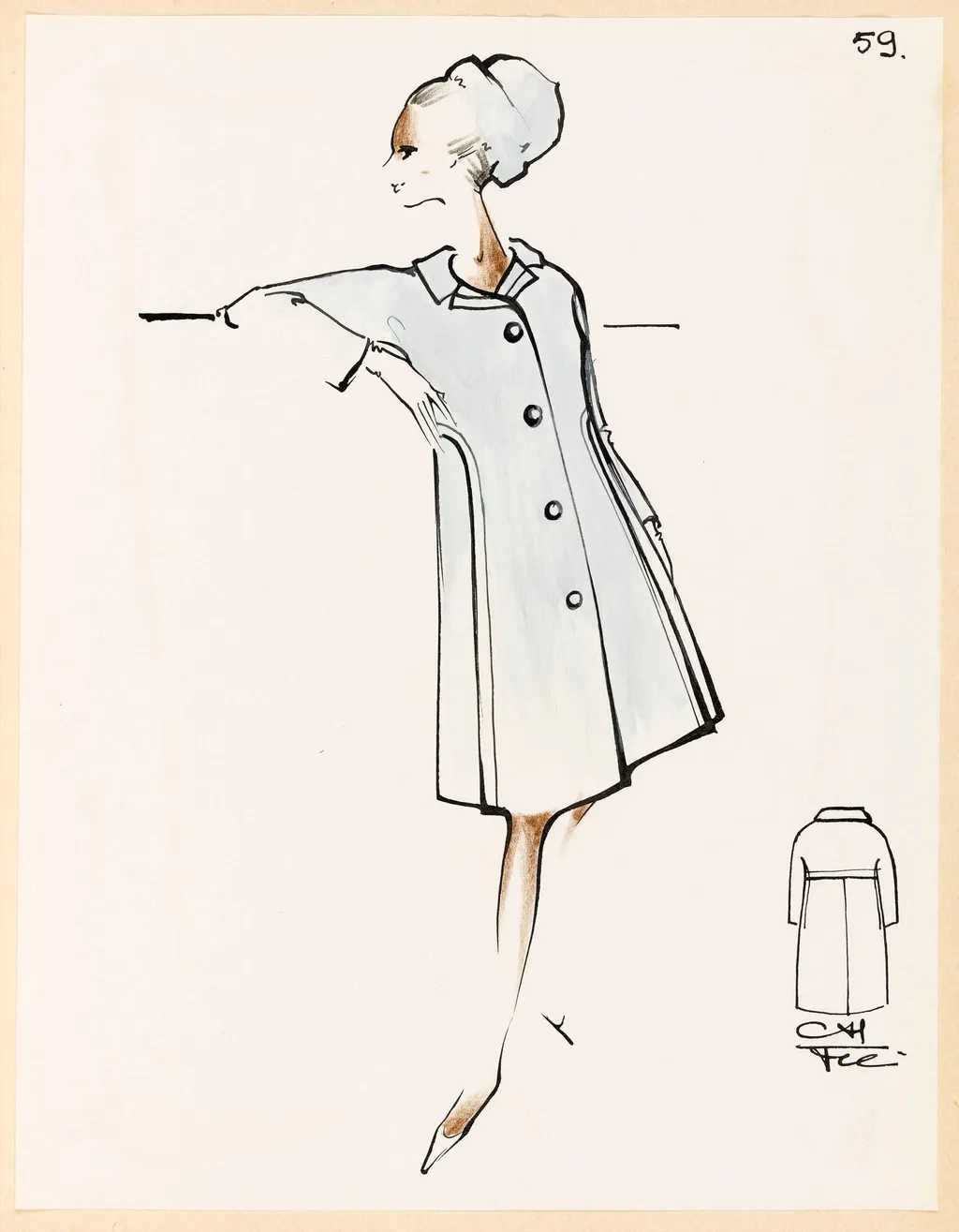 Manteau bleu clair et chapeau assorti, by Marie-Louise Carven, 1967