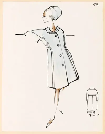 Manteau bleu clair et chapeau assorti, by Marie-Louise Carven
