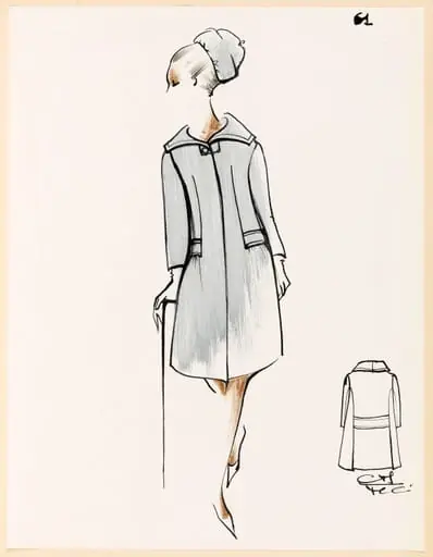 Manteau gris bleu et chapeau assorti, by Marie-Louise Carven