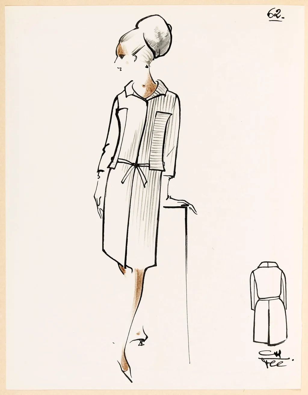 Manteau rayé à file ceinture et chapeau, by Marie-Louise Carven, 1967