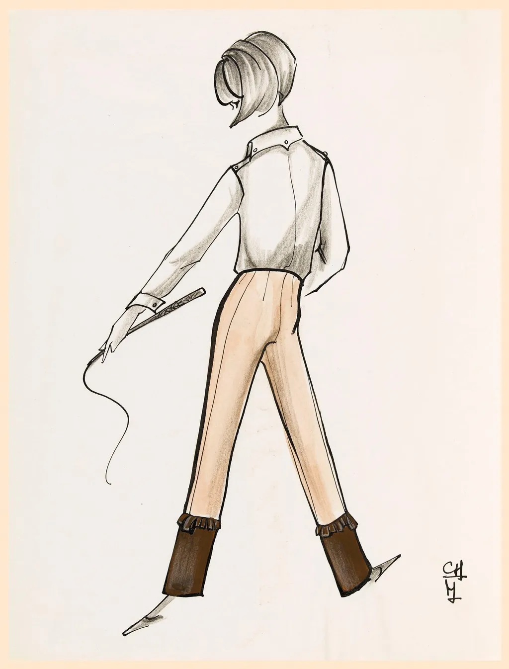 Pantalon rose et bas de la jambe marron, by Marie-Louise Carven, 1963