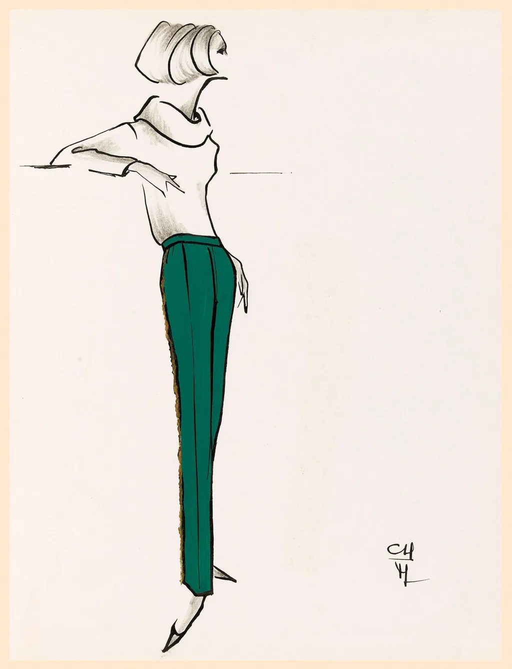 Pantalon vert sapin à pli, by Marie-Louise Carven, 1963
