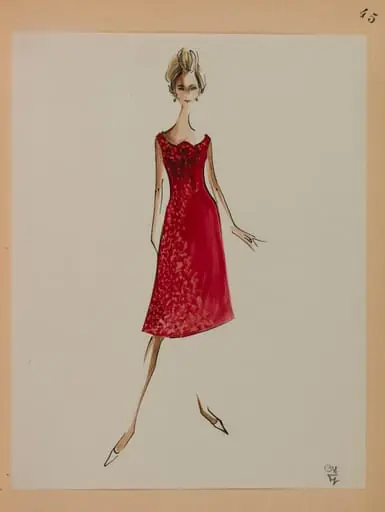 Robe à bretelles rose à motif rose clair nouée sur la poitrine, by Marie-Louise Carven