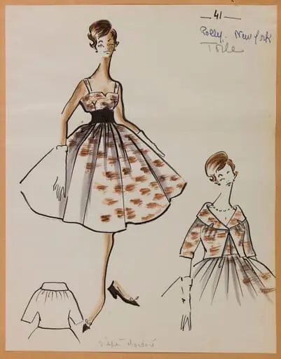 Robe à fines bretelles blanche à motif marron, by Marie-Louise Carven