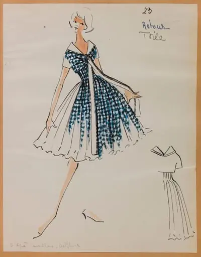 Robe à manche courtes à motif bleu et ruban partant de la poitrine