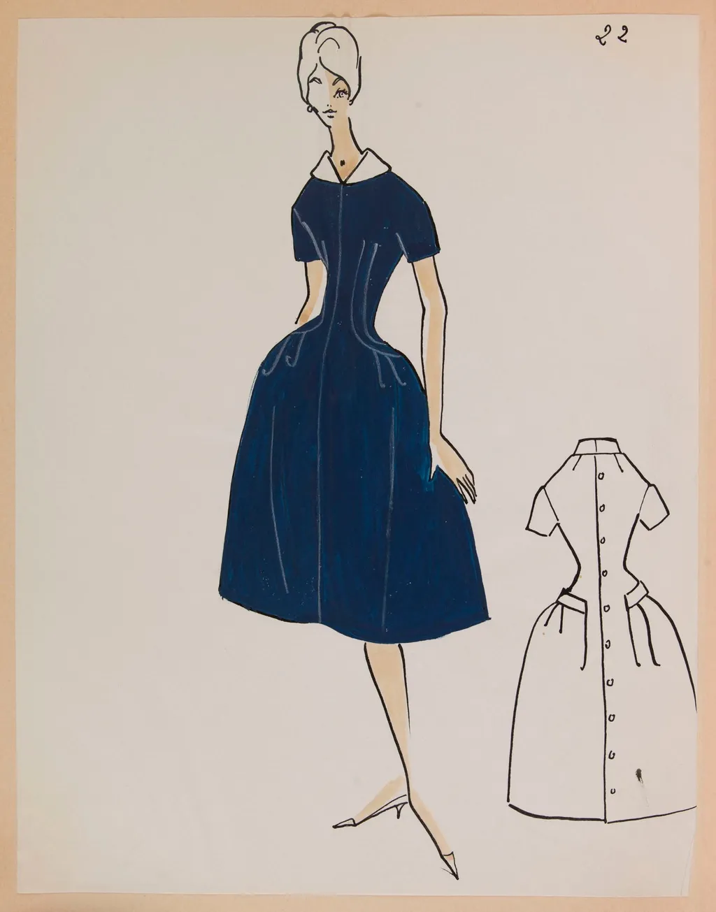 Robe à manches courtes bleu marine, by Marie-Louise Carven, 1959