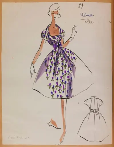 Robe à motif floral bleu et violet, by Marie-Louise Carven